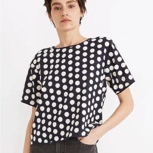 Madewell Cream and Blue Boxy Short Sleeve T-Shirt